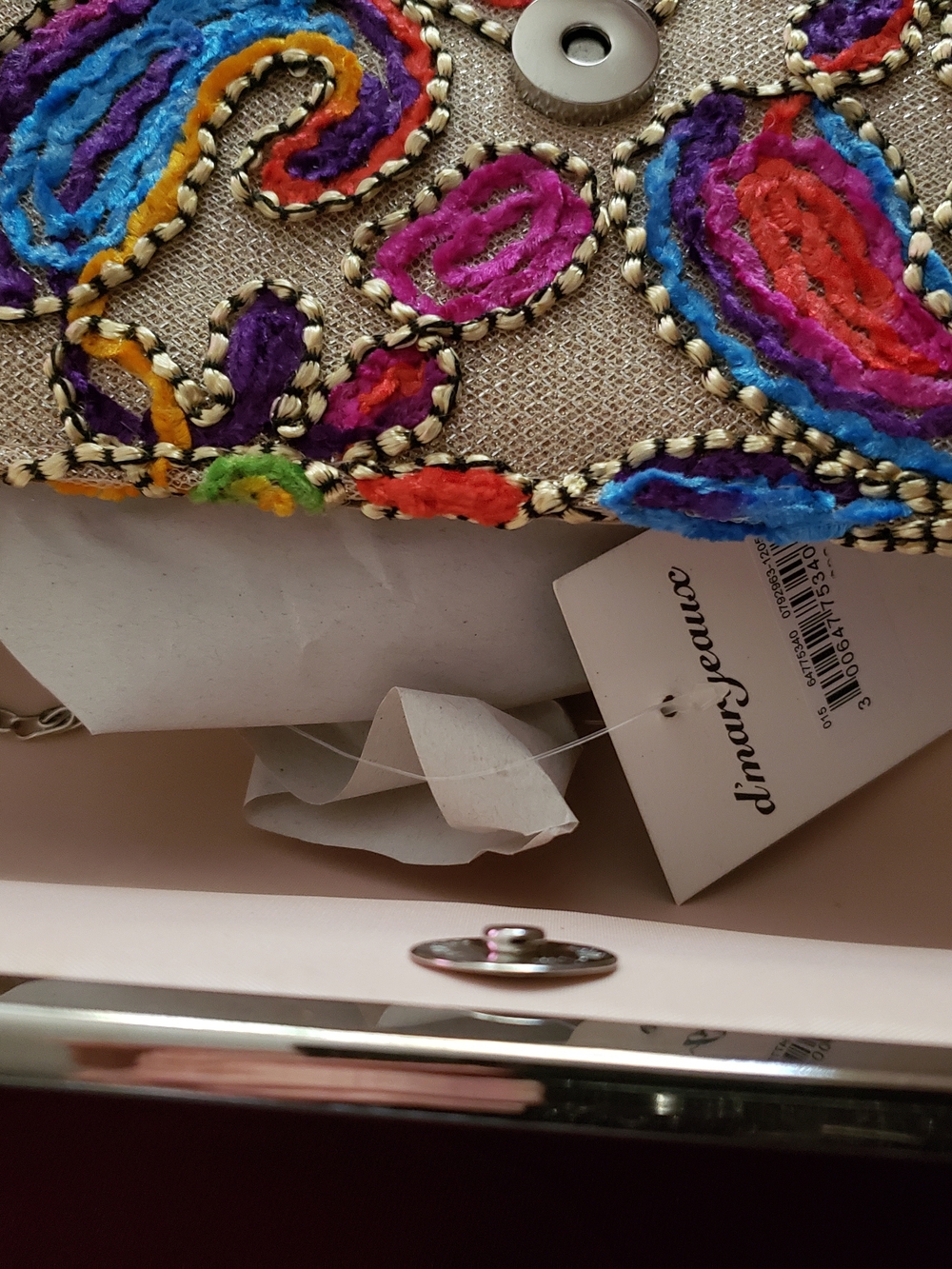 Multicolor Embroidered Paisley Dressy Clutch with Chain Strap, Gorgeous ! NWT - Picture 2 of 8